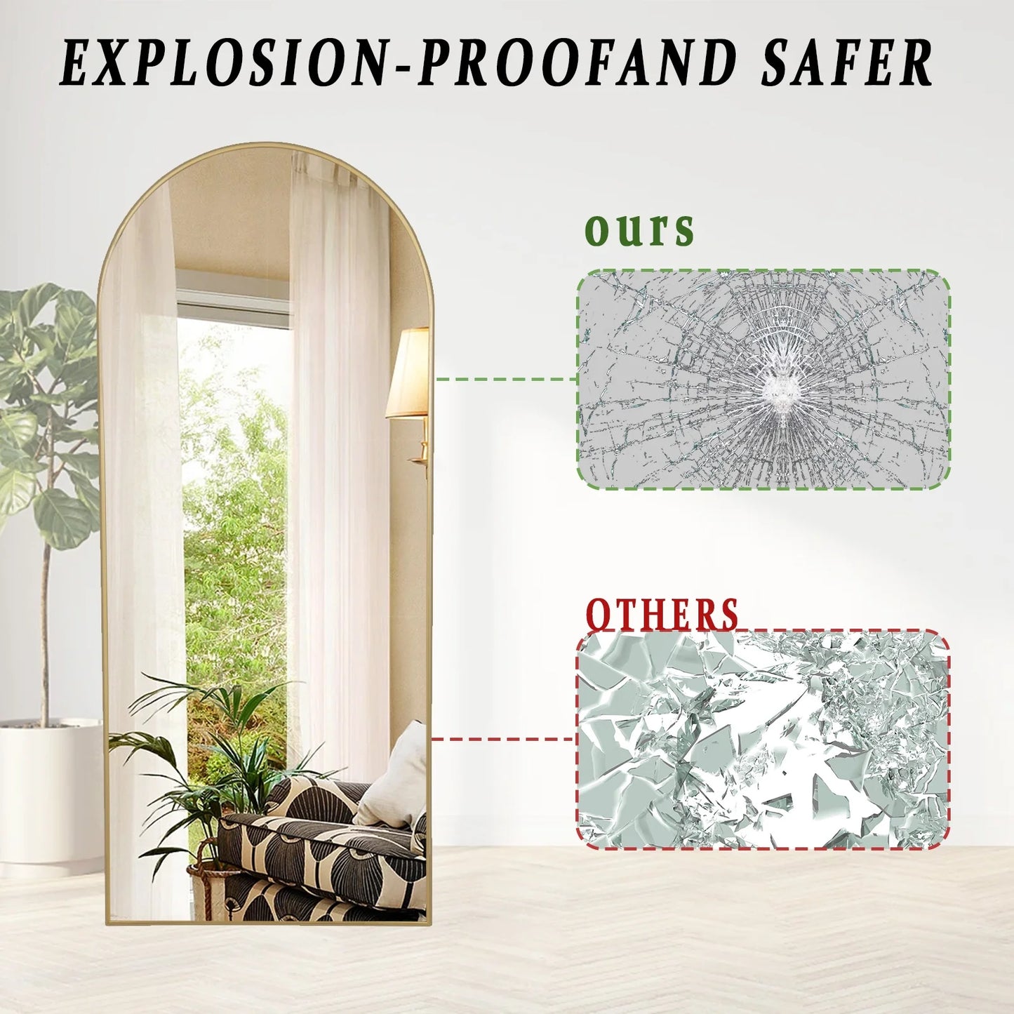 71"X 26" Oversized Full Length Mirror Arch Standing Floor Mirror Full Body Mirror, Gold