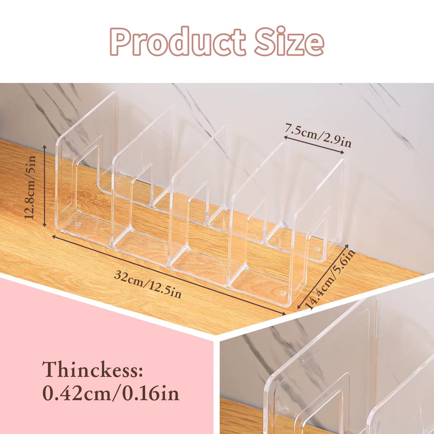 32X13X14.5Cm Clear Plastic Purse Handbag Organizer 4 Sections Bag Closet Shelf Divider Purse Display Stand Handbag Organizer