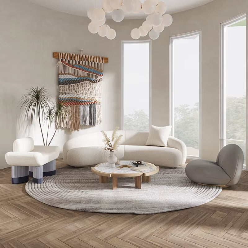 Italy Style Simple Design Special Shape Grey Fabric Sofas Set Velvet Modern European Curved Sofa