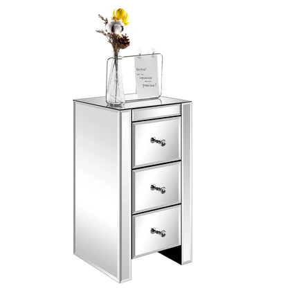 Zimtown 3-Drawer Mirrored Nightstand End Tables Bedside Table for Bedroom, Living Room, Silver