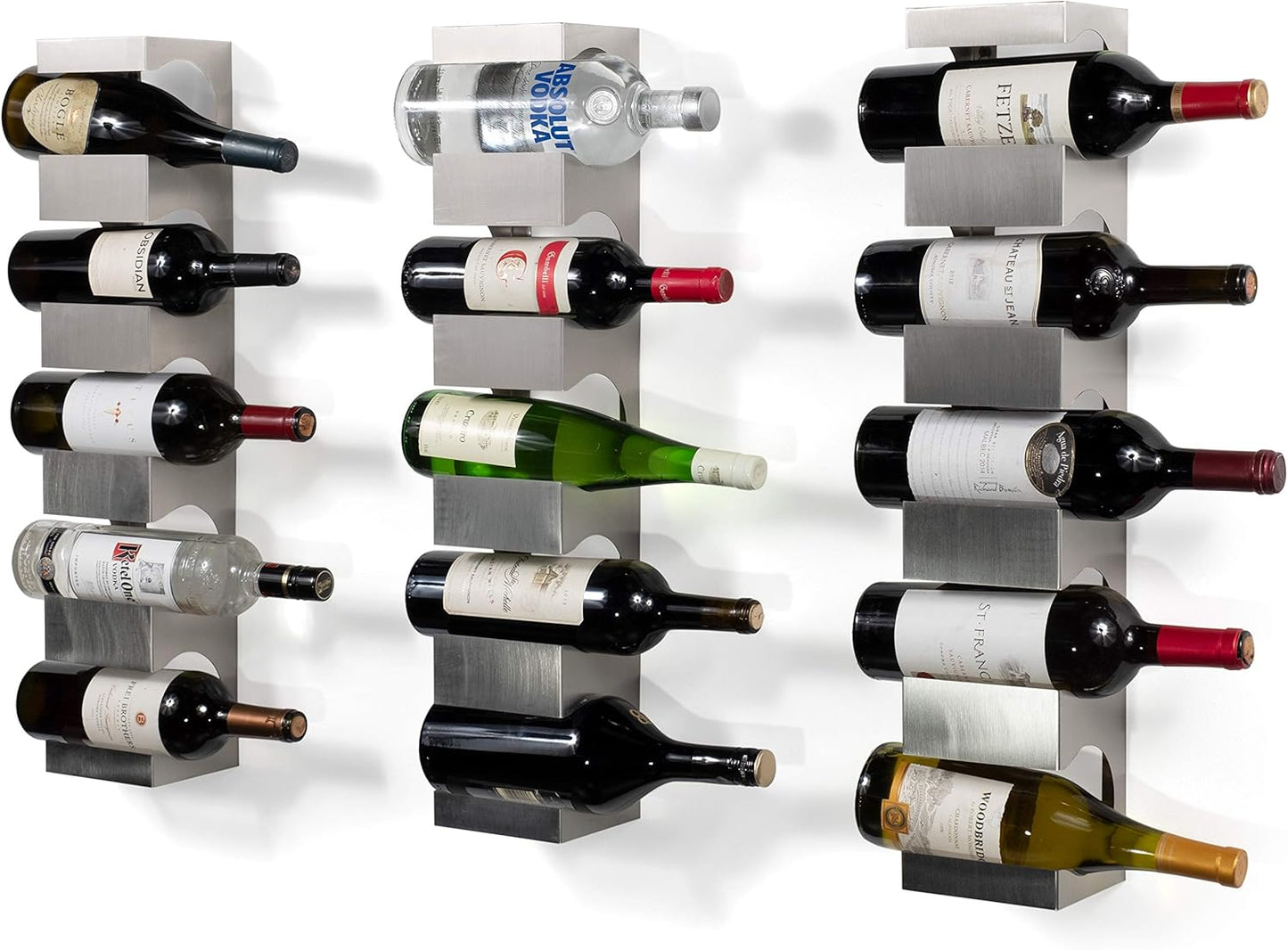Alex Wine Rack Wall Mounted, Wine Bottle Holder for 15 Bottles, Kitchen Organization Stainless Steel Set of 3