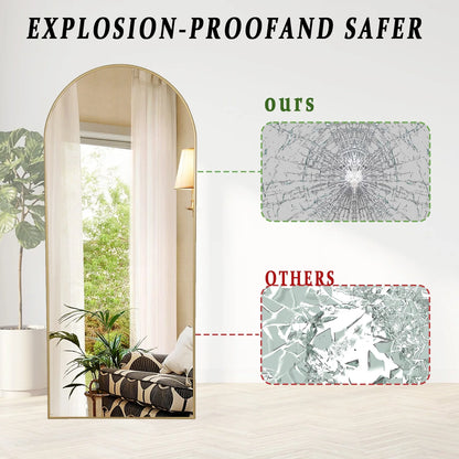 71"X 26" Oversized Full Length Mirror Arch Standing Floor Mirror Full Body Mirror, Gold