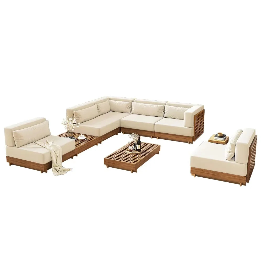 High End Favorable Price Luxury Yacht Villa Myanmar Solid Wood Patio Outdoor Furniture Unique Planks Design Burma Teak Sofa