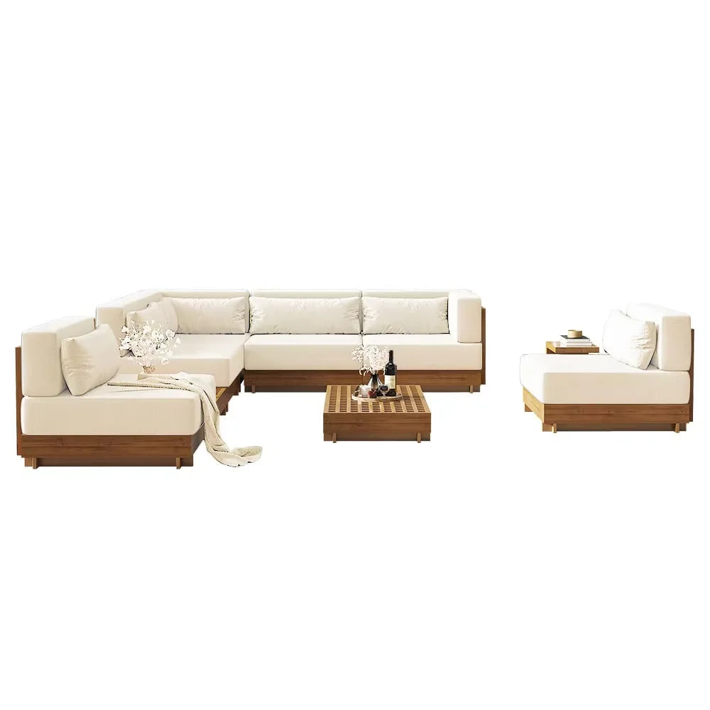 High End Favorable Price Luxury Yacht Villa Myanmar Solid Wood Patio Outdoor Furniture Unique Planks Design Burma Teak Sofa