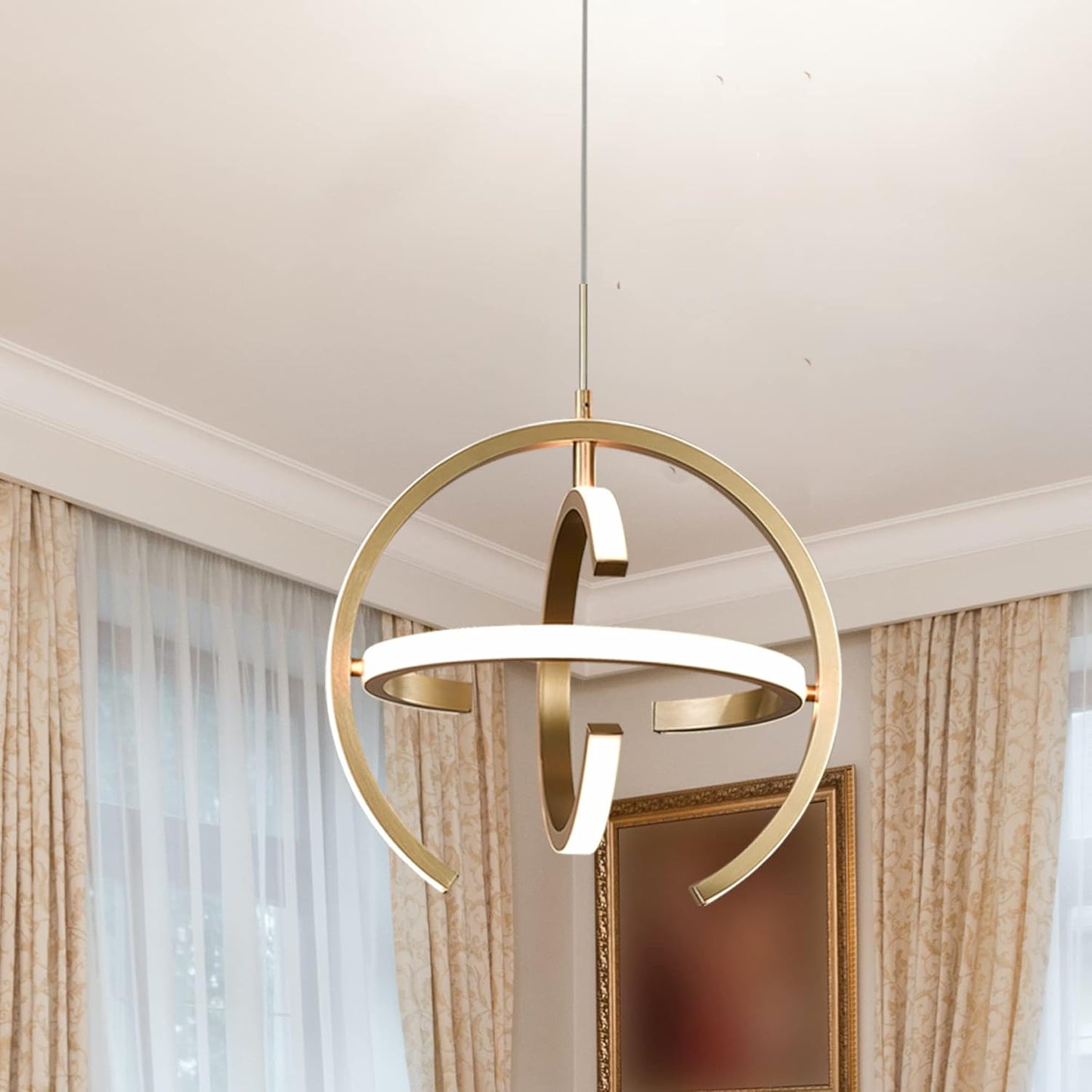 Modern LED Chandelier, Gold Globe Pendant Light Fixtures 4000K Dimmable Indoor Lights 19.2W for Dining Room Kitchen Island Bedroom Living Room Foyer