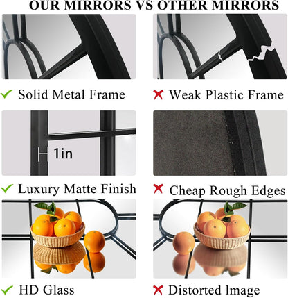 Wall Mirror Window Decorative Mirrors Arched Farmhouse for Living Room Bedroom Entryway Bathroom Vanity (Black,41.3”X 24” X1”)