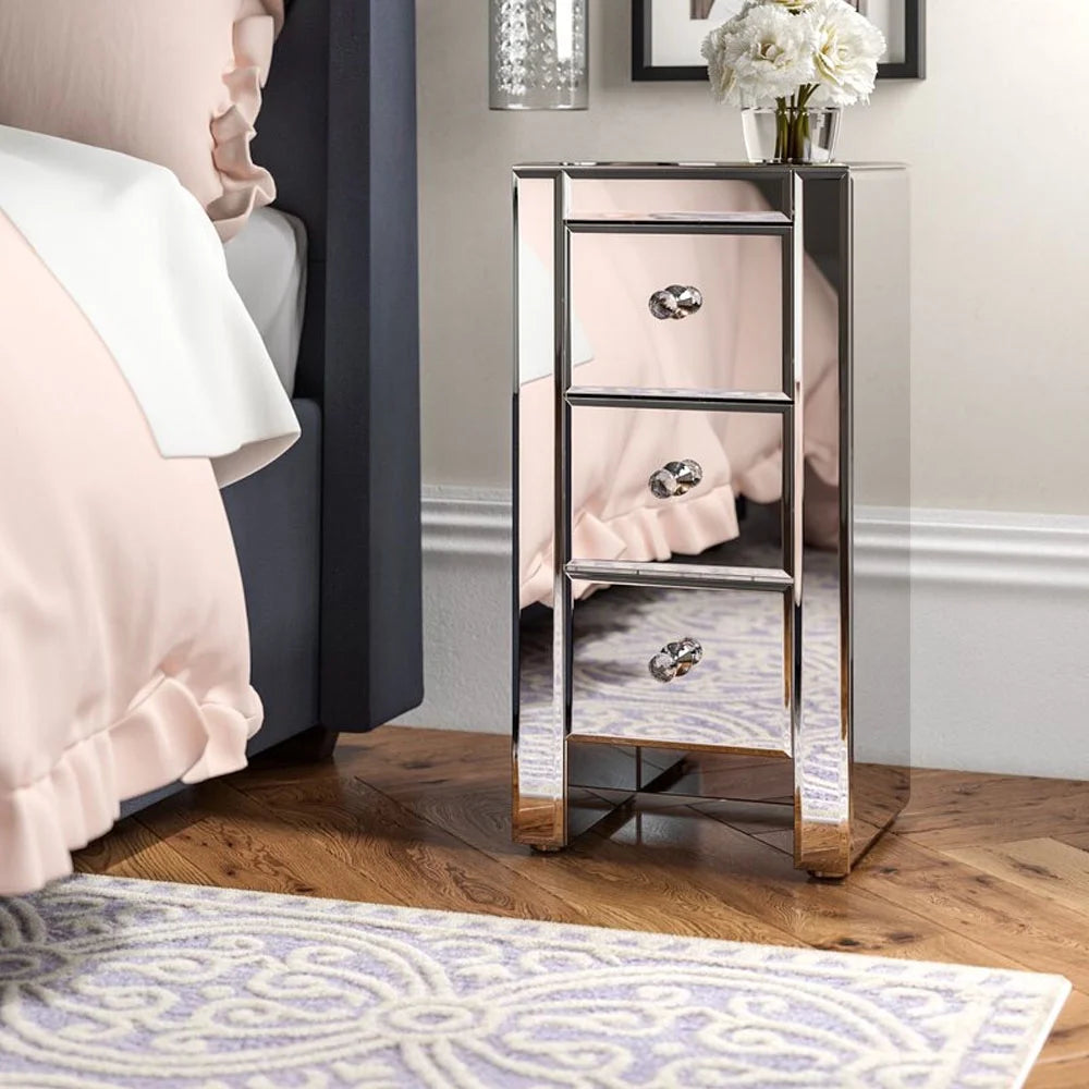 Zimtown 3-Drawer Mirrored Nightstand End Tables Bedside Table for Bedroom, Living Room, Silver