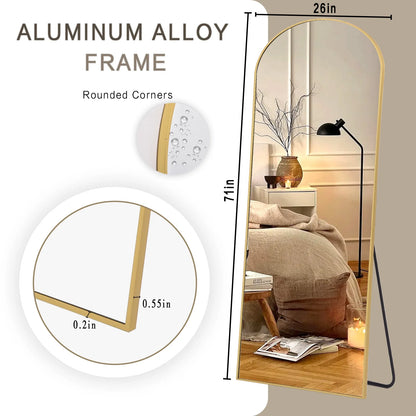 71"X 26" Oversized Full Length Mirror Arch Standing Floor Mirror Full Body Mirror, Gold