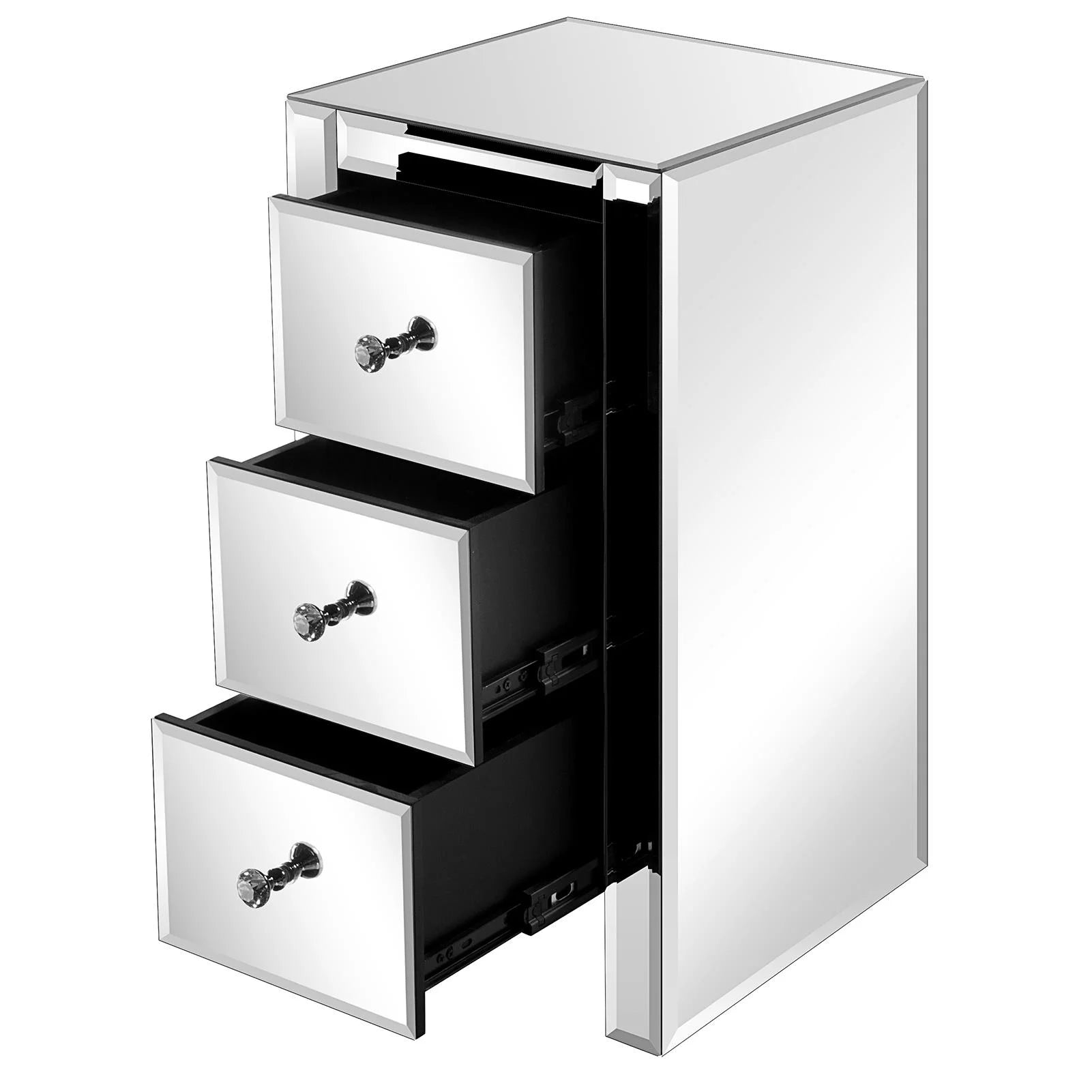 Zimtown 3-Drawer Mirrored Nightstand End Tables Bedside Table for Bedroom, Living Room, Silver