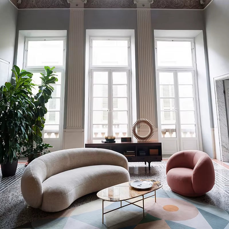 Italy Style Simple Design Special Shape Grey Fabric Sofas Set Velvet Modern European Curved Sofa